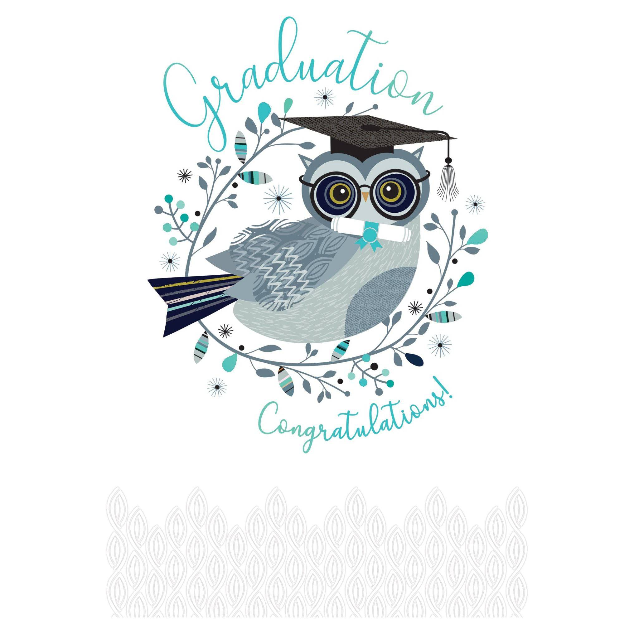 Pictura Graduate Owl Graduation Card featuring an illustrated owl wearing a graduation cap and gown, celebrating academic achievement.